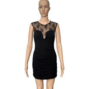 Guess Los Angeles Witchy Black Lace Ruched Bodycon Dress (L)